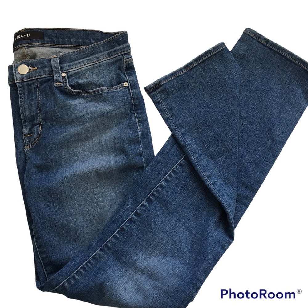 J Brand Mid Rise Rail Skinny Straight Leg Jeans Connected Indigo Denim